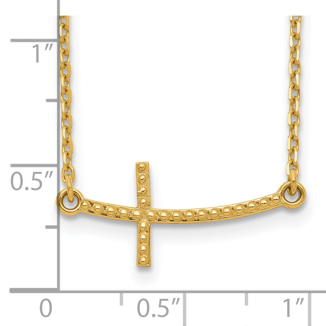 14k Sideways Curved Textured Cross Necklace-SF2092-19
