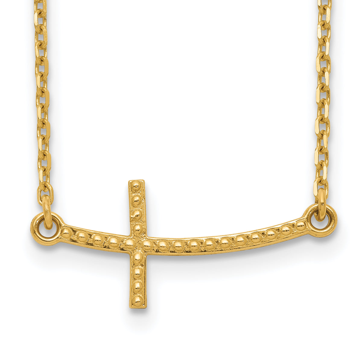14k Sideways Curved Textured Cross Necklace-SF2092-19