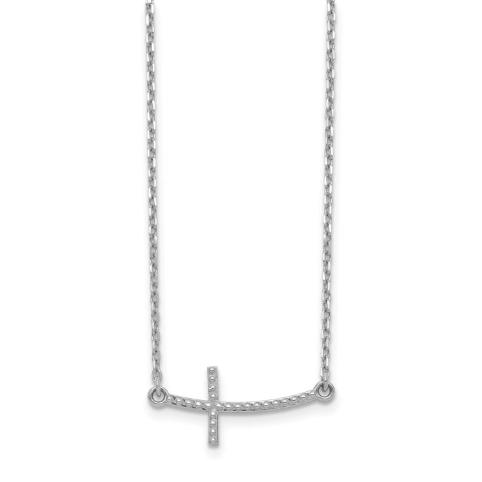 14k White Gold Sideways Curved Textured Cross Necklace-SF2094-19