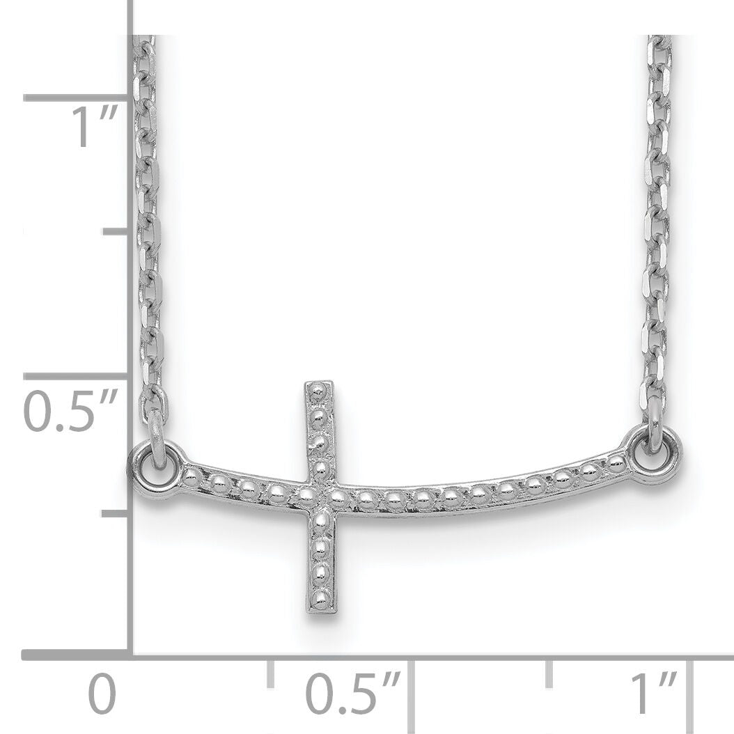14k White Gold Sideways Curved Textured Cross Necklace-SF2094-19