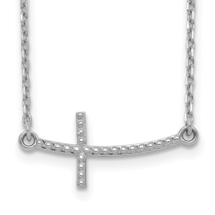 14k White Gold Sideways Curved Textured Cross Necklace-SF2094-19