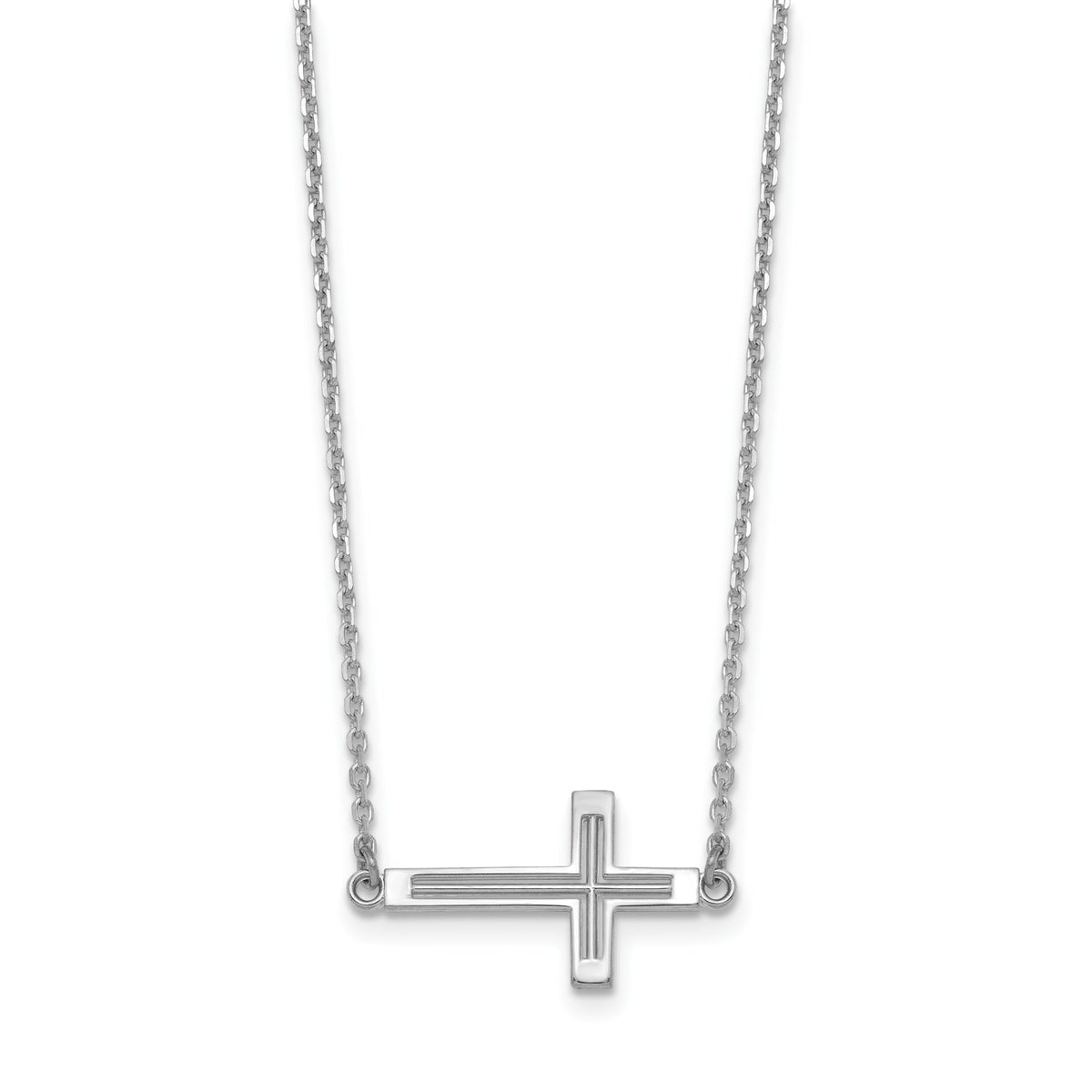 14k White Gold Sideways Cut-out Cross Necklace-SF2095-19