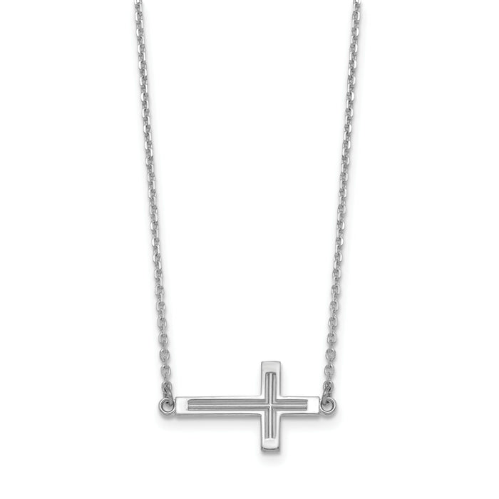 14k White Gold Sideways Cut-out Cross Necklace-SF2095-19