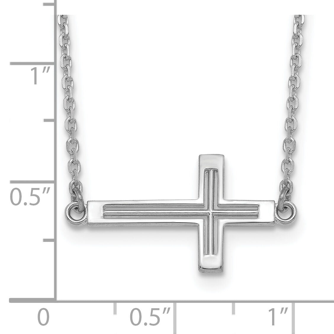 14k White Gold Sideways Cut-out Cross Necklace-SF2095-19