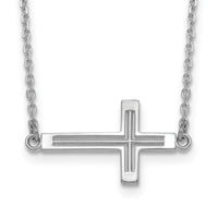 14k White Gold Sideways Cut-out Cross Necklace-SF2095-19