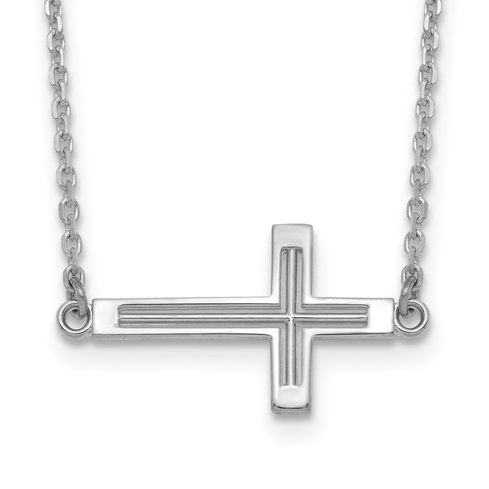 14k White Gold Sideways Cut-out Cross Necklace-SF2095-19