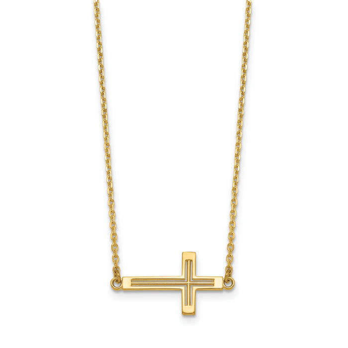 14k Sideways Cut-out Cross Necklace-SF2096-19