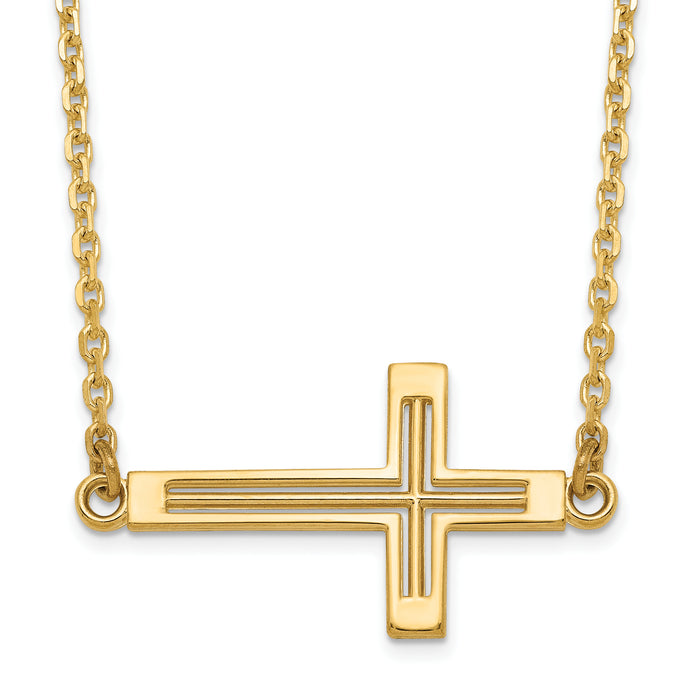 14k Sideways Cut-out Cross Necklace-SF2096-19