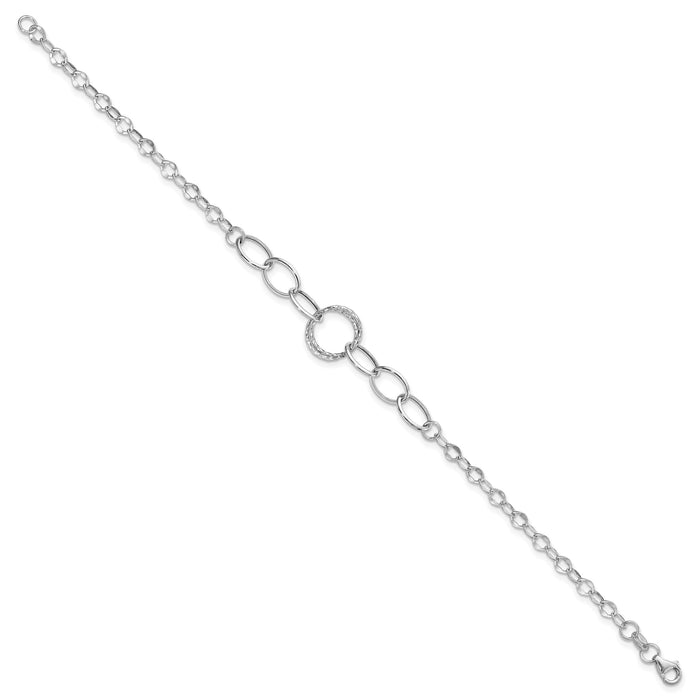 14k White Gold Polished Textured Fancy Link Bracelet-SF2131-8