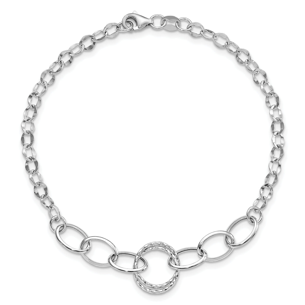 14k White Gold Polished Textured Fancy Link Bracelet-SF2131-8