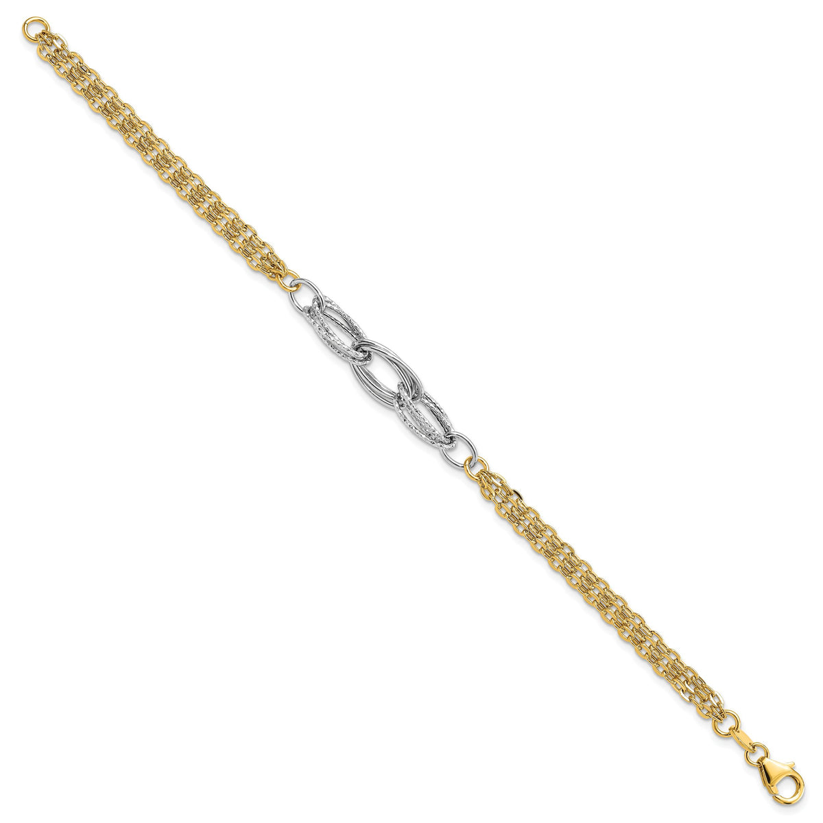 14k Two-tone D/C & Polished 7.5in Fancy Link Bracelet-SF2150-7.5