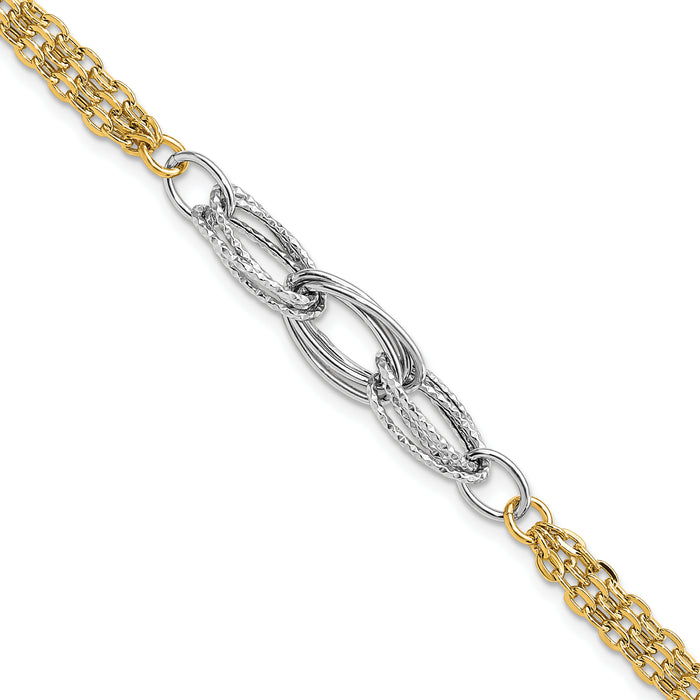 14k Two-tone D/C & Polished 7.5in Fancy Link Bracelet-SF2150-7.5