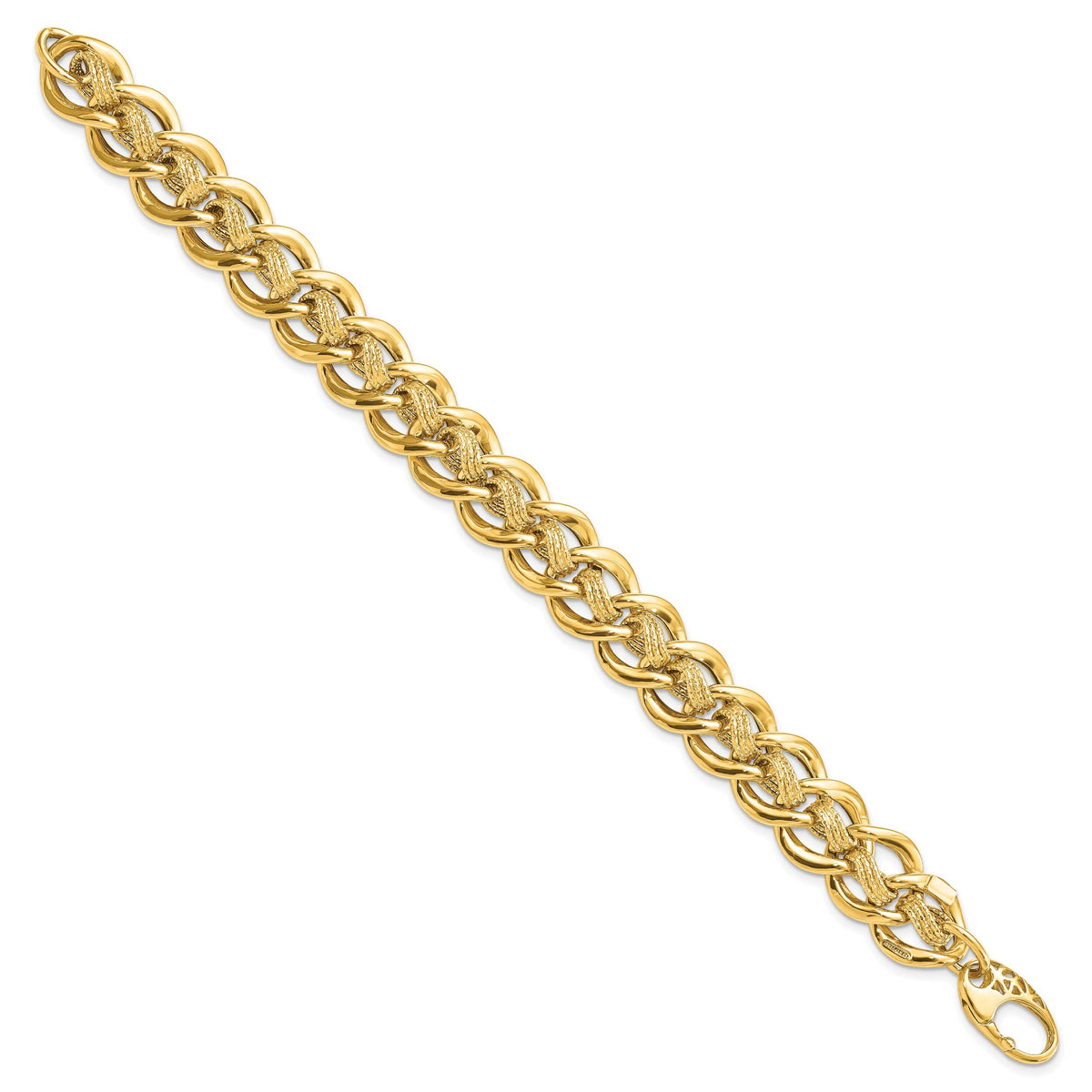 14k Polished and Textured Fancy Link Bracelet-SF2176-8