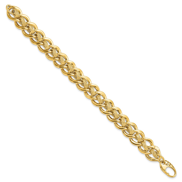 14k Polished and Textured Fancy Link Bracelet-SF2176-8