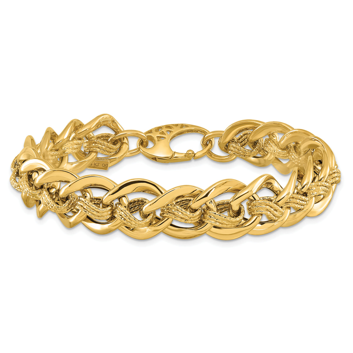 14k Polished and Textured Fancy Link Bracelet-SF2176-8