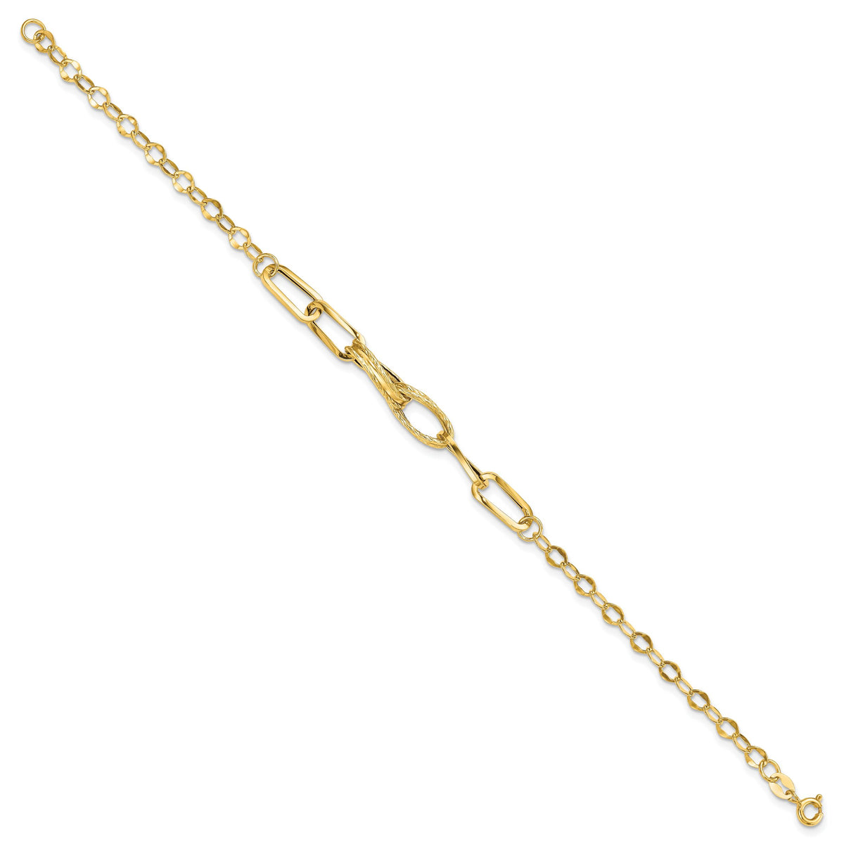 14k Gold Polished Textured Fancy Link Bracelet-SF2216-7.75