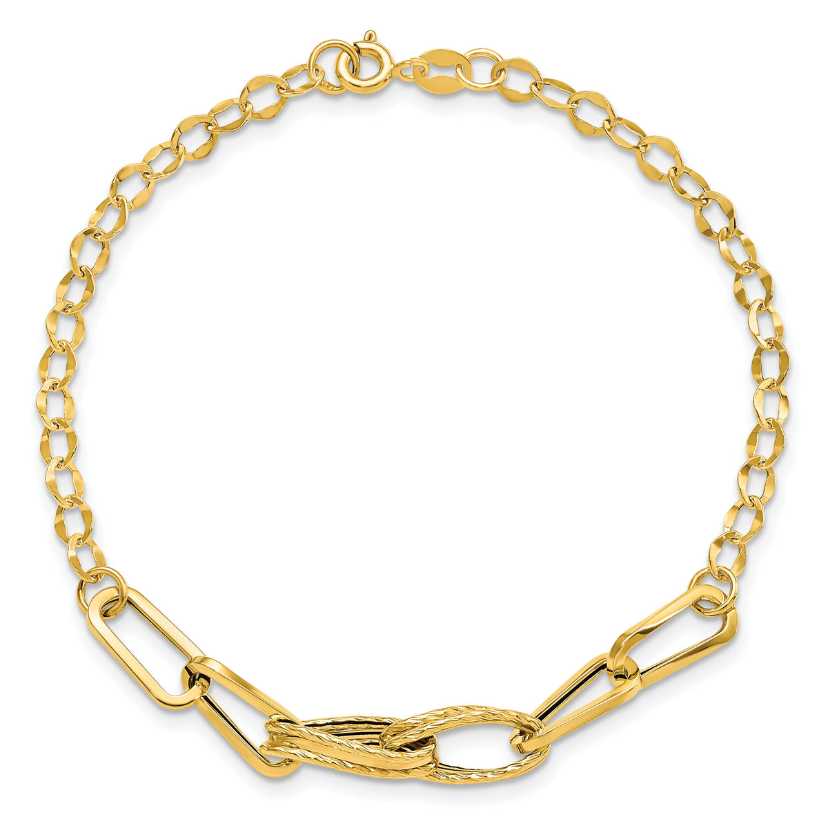 14k Gold Polished Textured Fancy Link Bracelet-SF2216-7.75