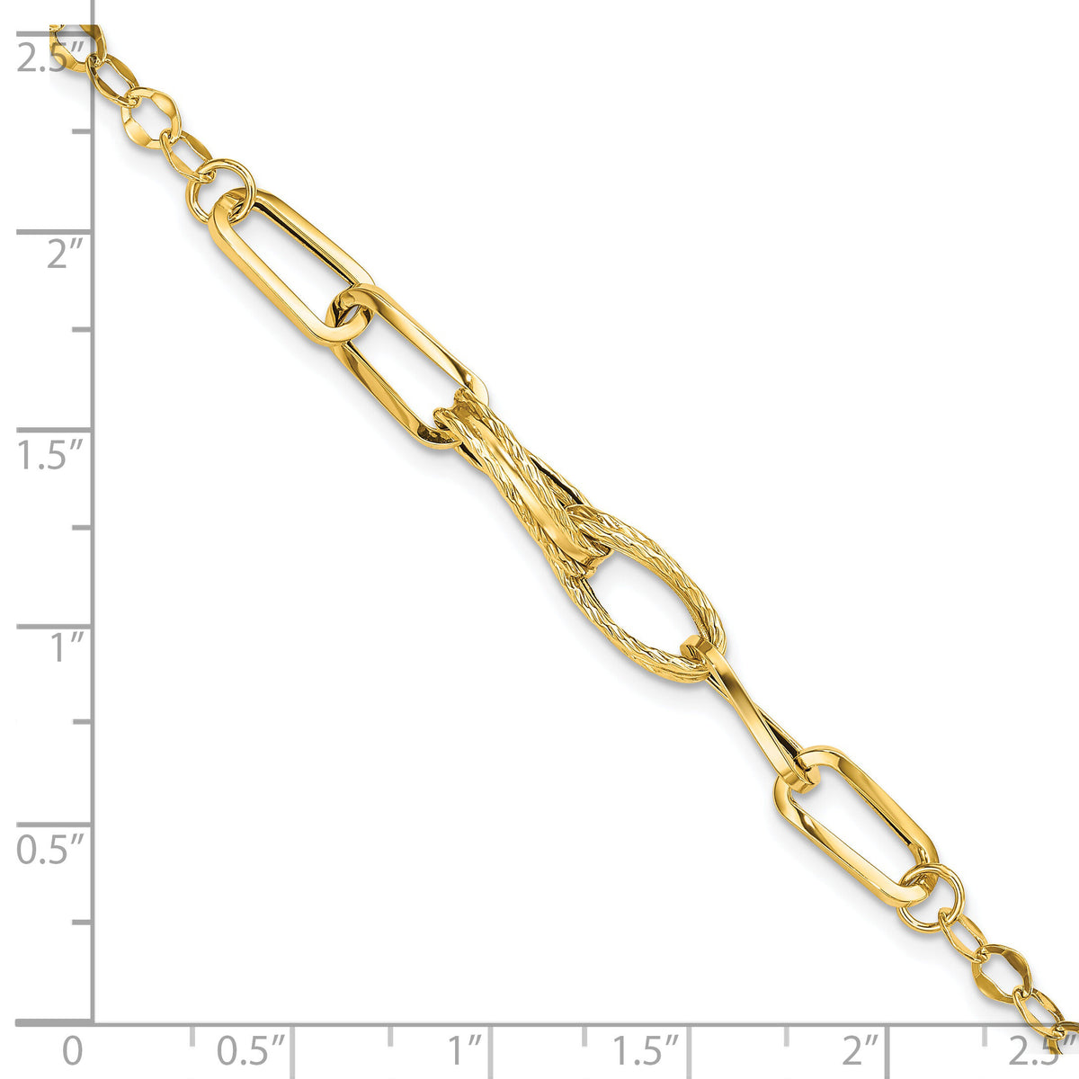 14k Gold Polished Textured Fancy Link Bracelet-SF2216-7.75