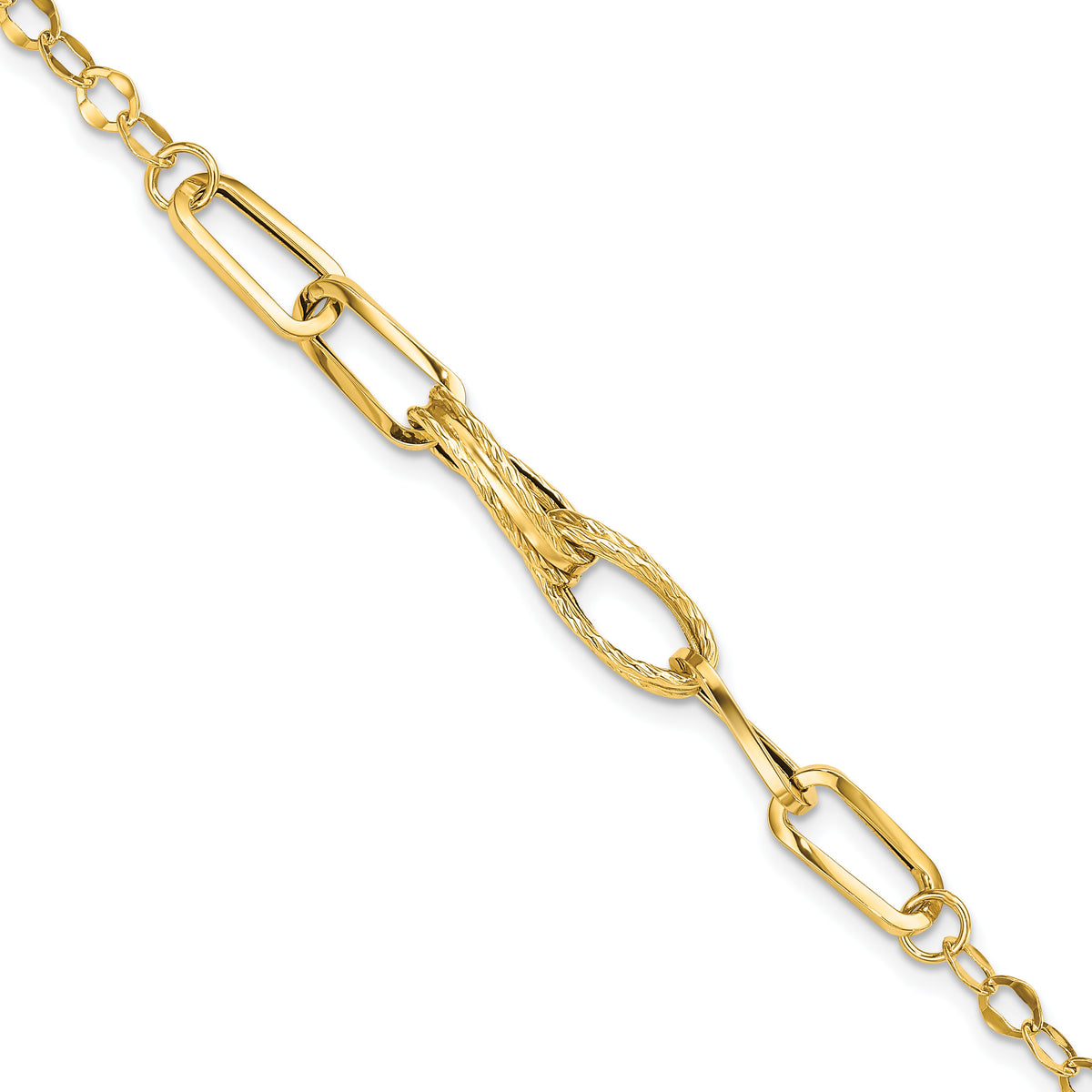 14k Gold Polished Textured Fancy Link Bracelet-SF2216-7.75