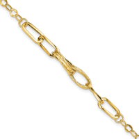 14k Gold Polished Textured Fancy Link Bracelet-SF2216-7.75