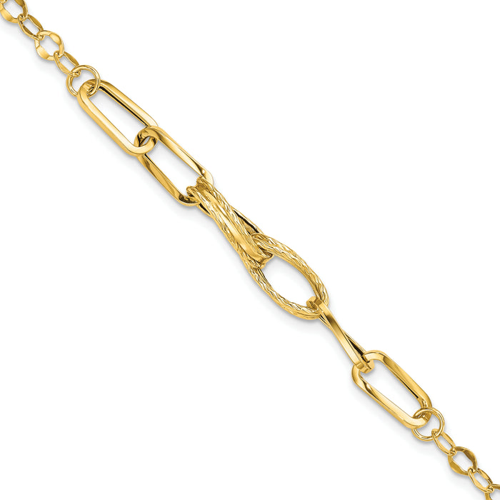 14k Gold Polished Textured Fancy Link Bracelet-SF2216-7.75