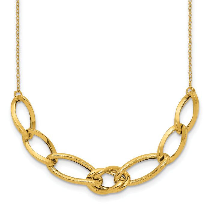 14k Polished and Textured Fancy Link Necklace-SF2228-17.5