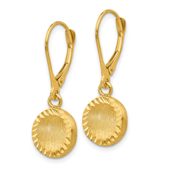 14k Brushed and Polished Diamond-cut Circle Leverback Earrings-SF2242
