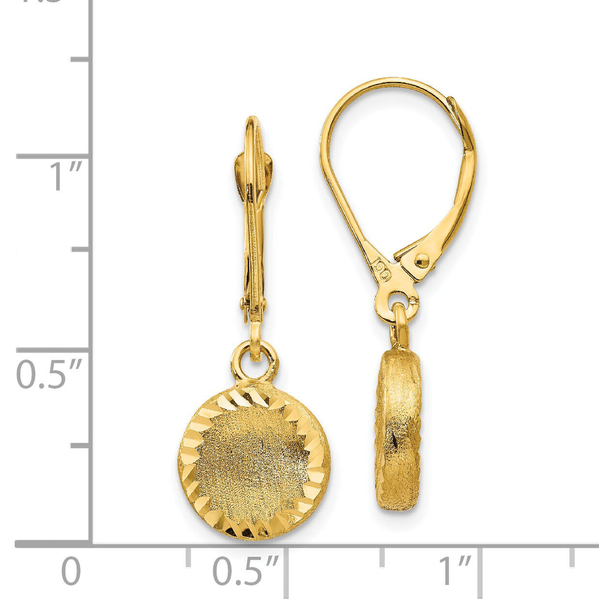 14k Brushed and Polished Diamond-cut Circle Leverback Earrings-SF2242
