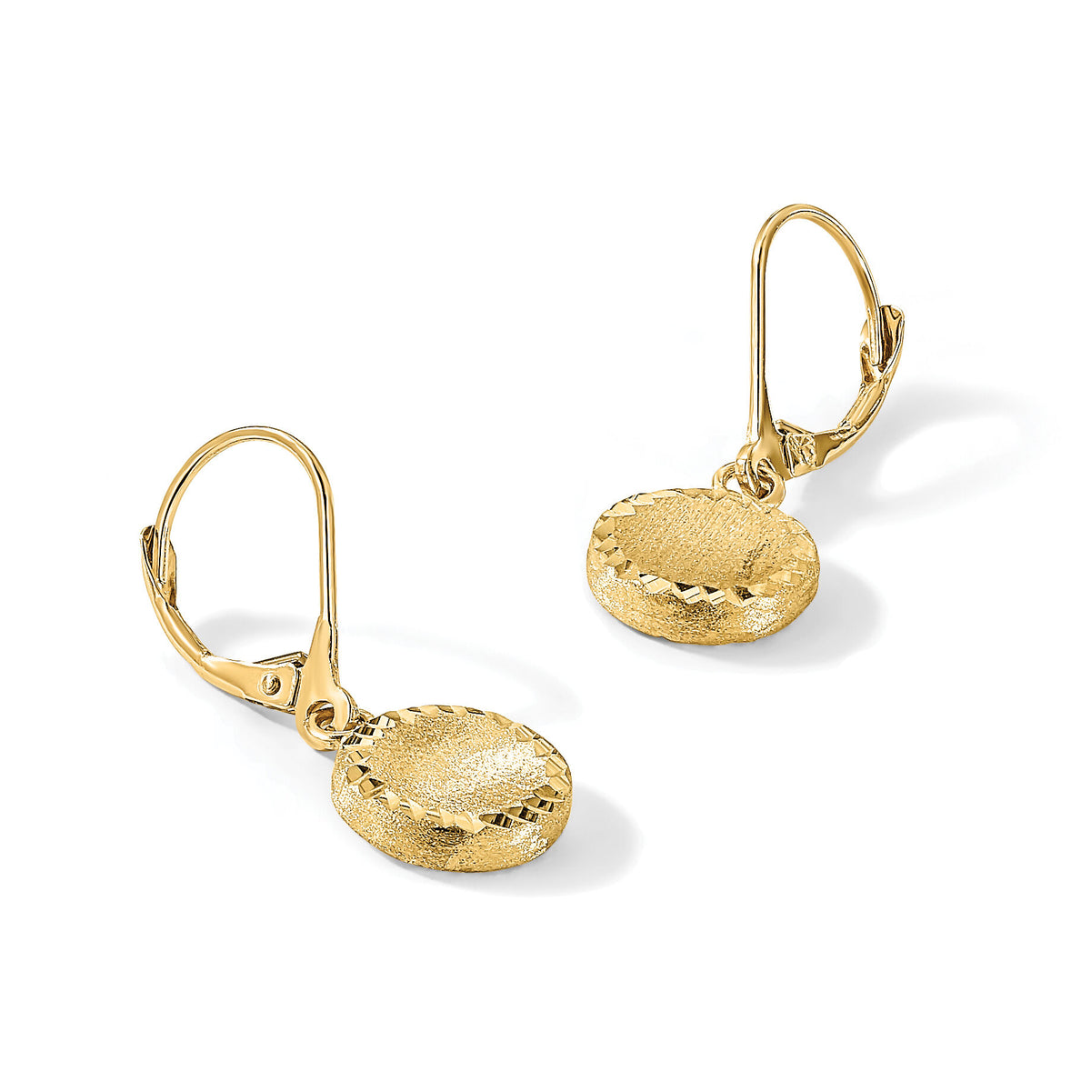 14k Brushed and Polished Diamond-cut Circle Leverback Earrings-SF2242