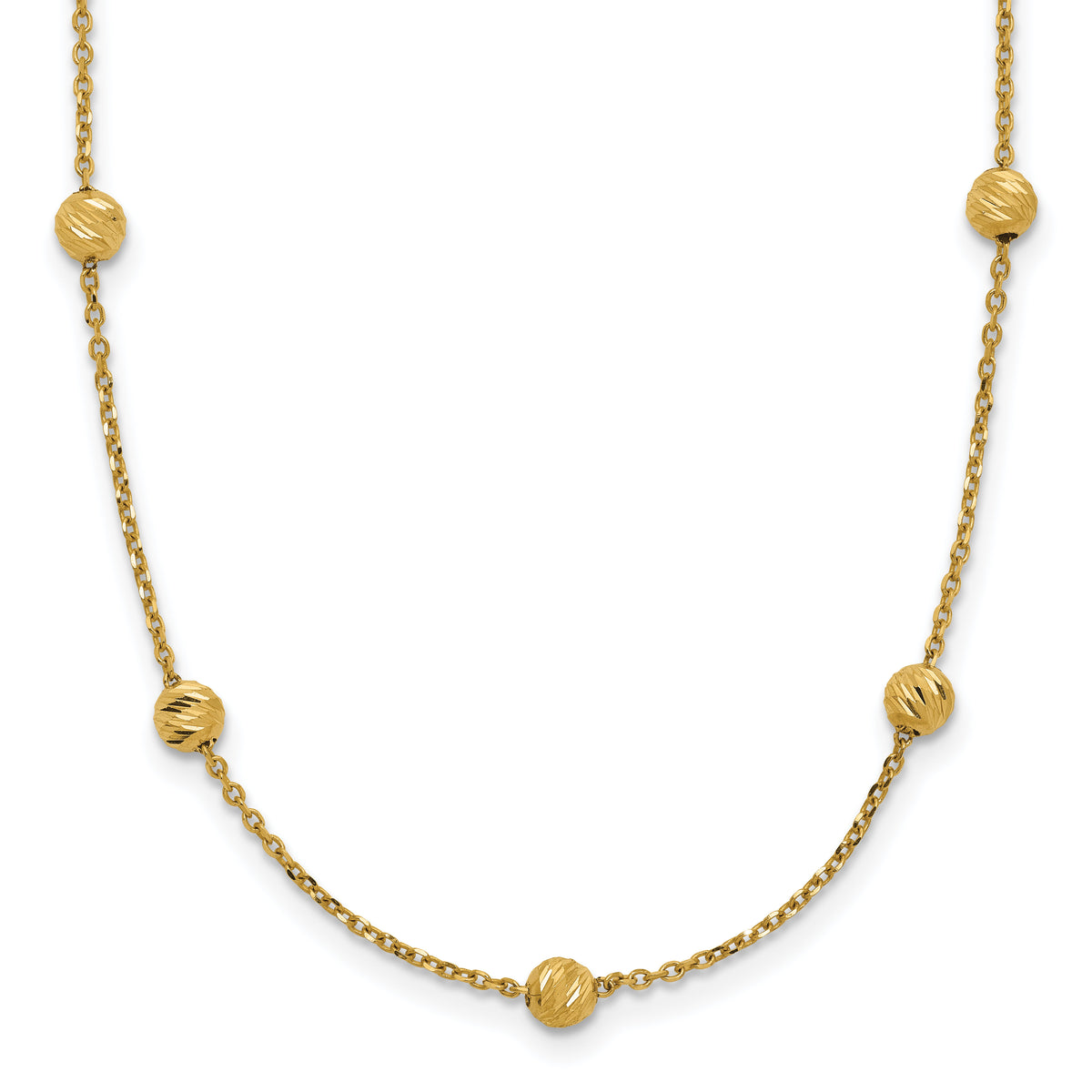 14KY Diamond-cut Beads Station Necklace-SF2243-17