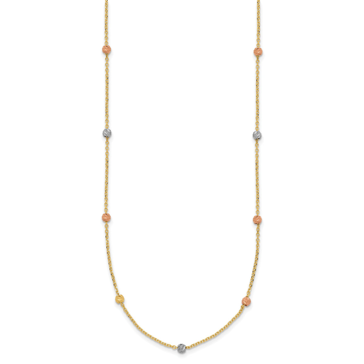 14k Tri-color Polished & D/C Beaded Necklace-SF2270-18