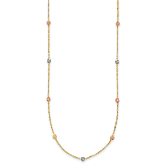14k Tri-color Polished & D/C Beaded Necklace-SF2270-18