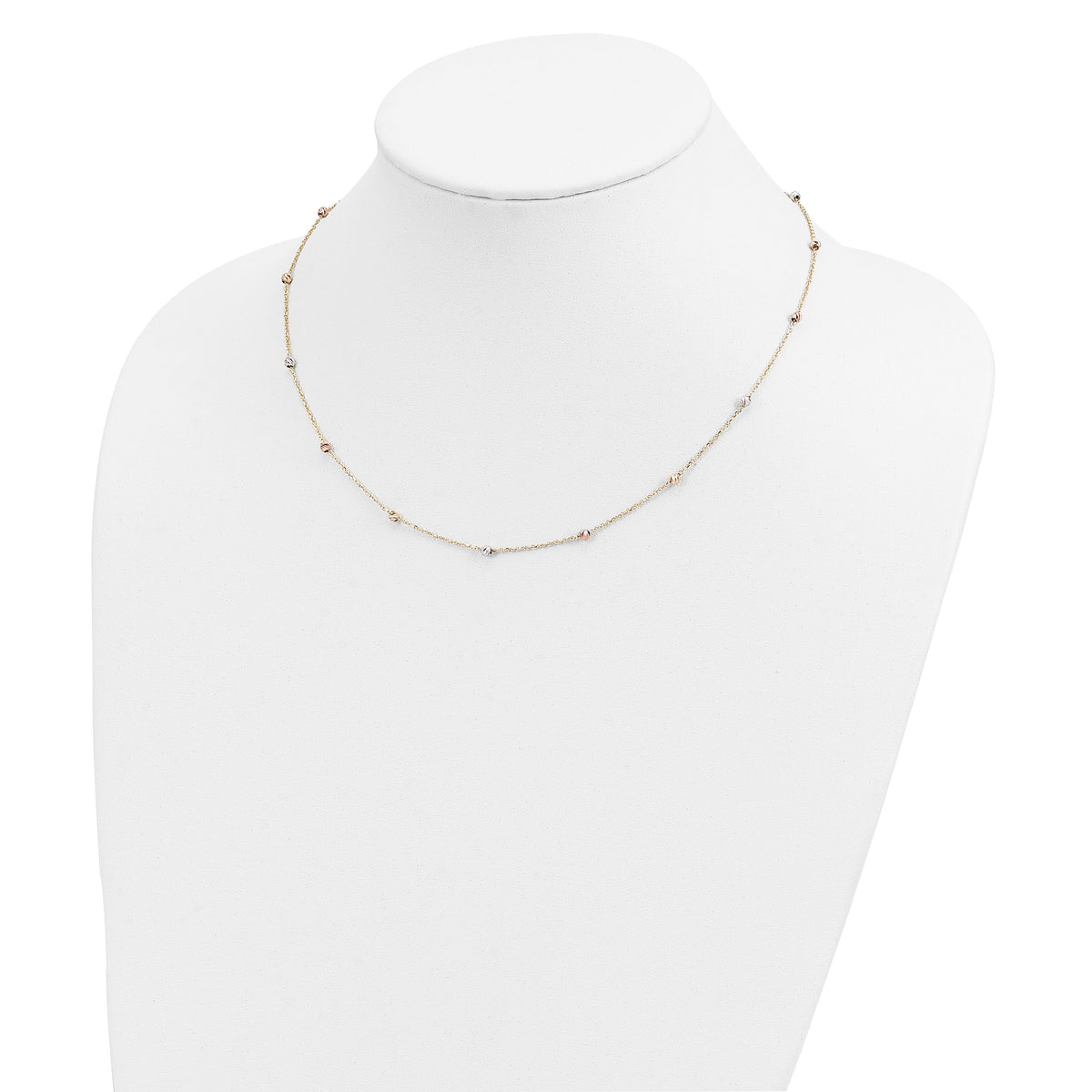 14k Tri-color Polished & D/C Beaded Necklace-SF2270-18