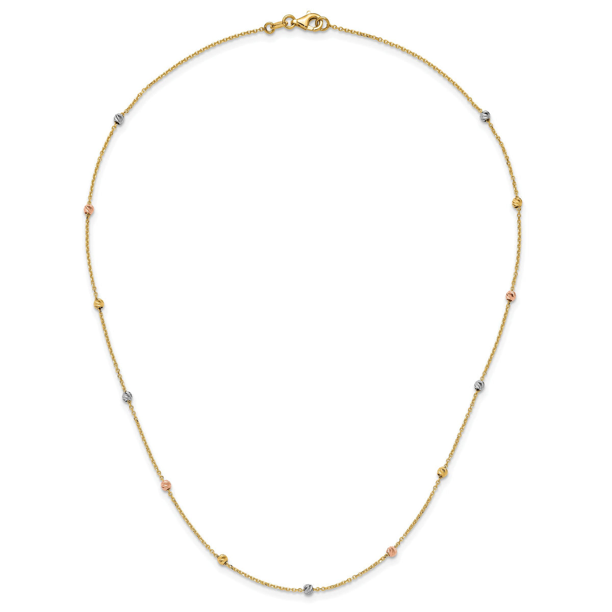 14k Tri-color Polished & D/C Beaded Necklace-SF2270-18