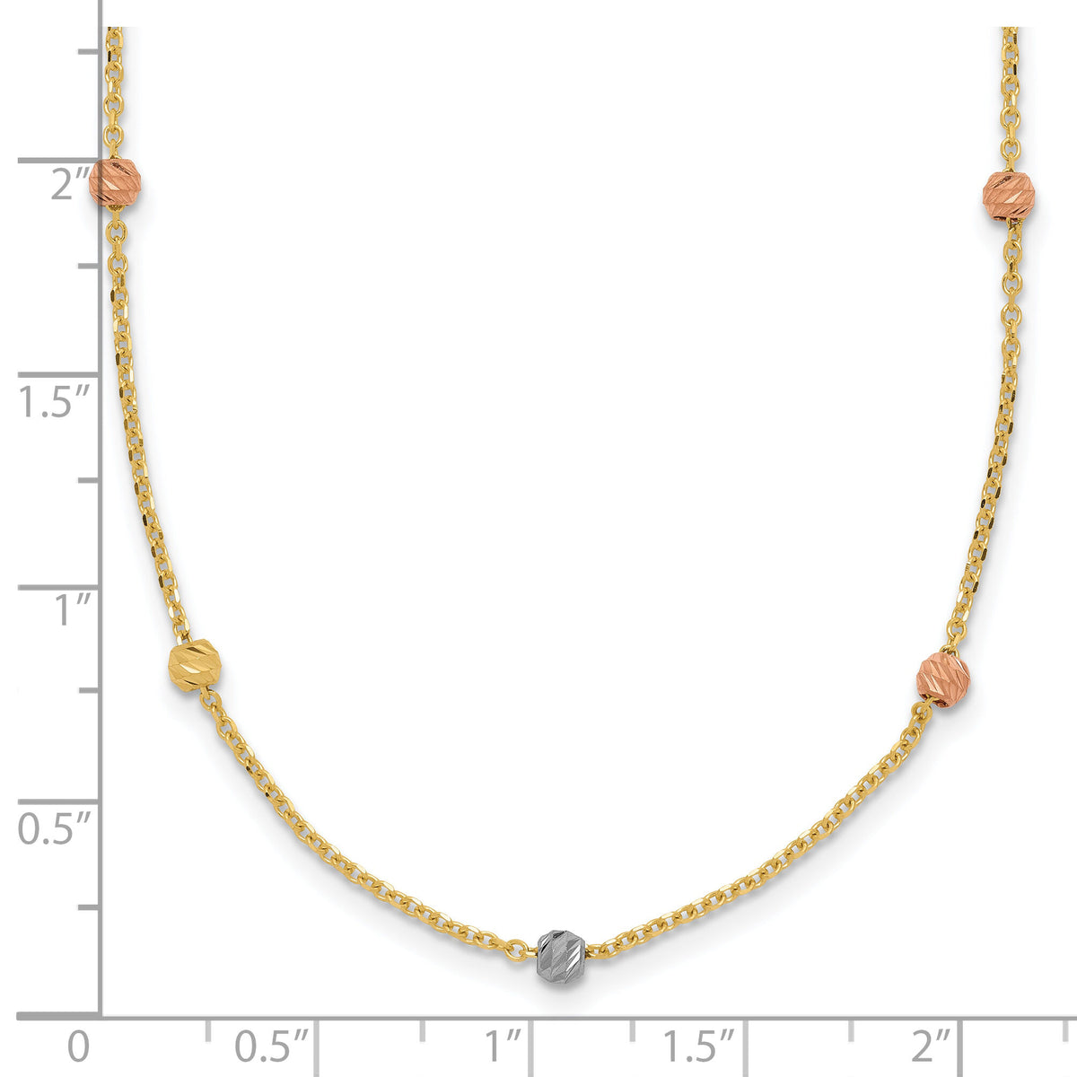 14k Tri-color Polished & D/C Beaded Necklace-SF2270-18