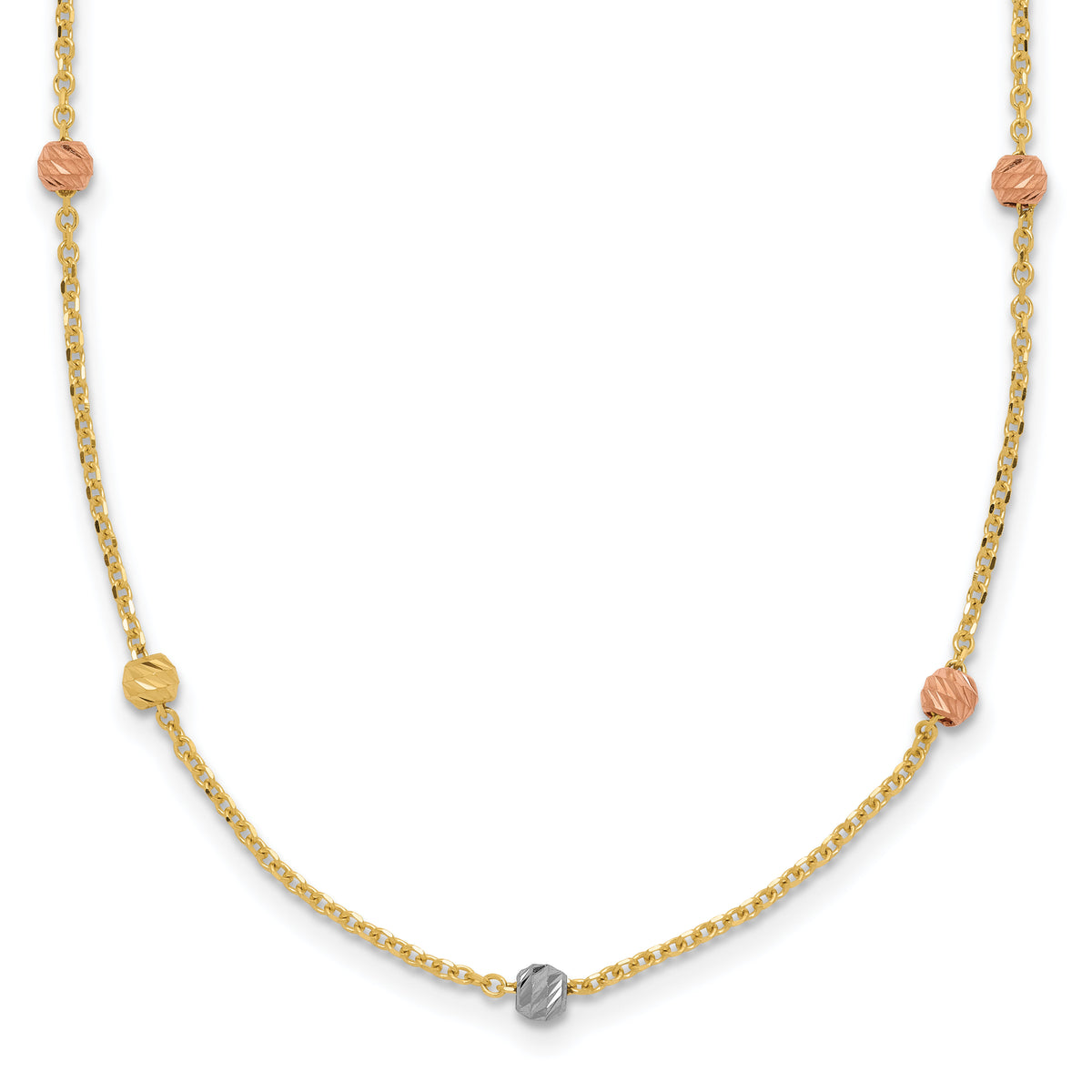 14k Tri-color Polished & D/C Beaded Necklace-SF2270-18