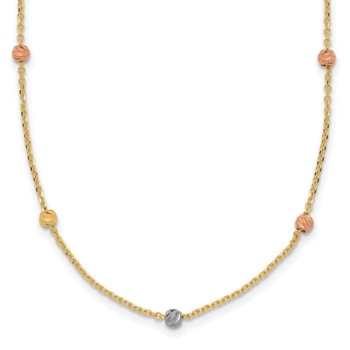 14k Tri-color Polished & D/C Beaded Necklace-SF2270-18