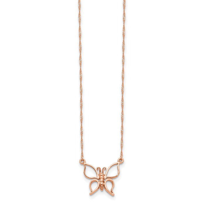 14k Rose Gold Polished Butterfly Necklace-SF2273-17