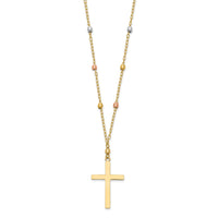 14K Tri Colored Gold Diamond Cut Beaded Cross Necklace-SF2286-18