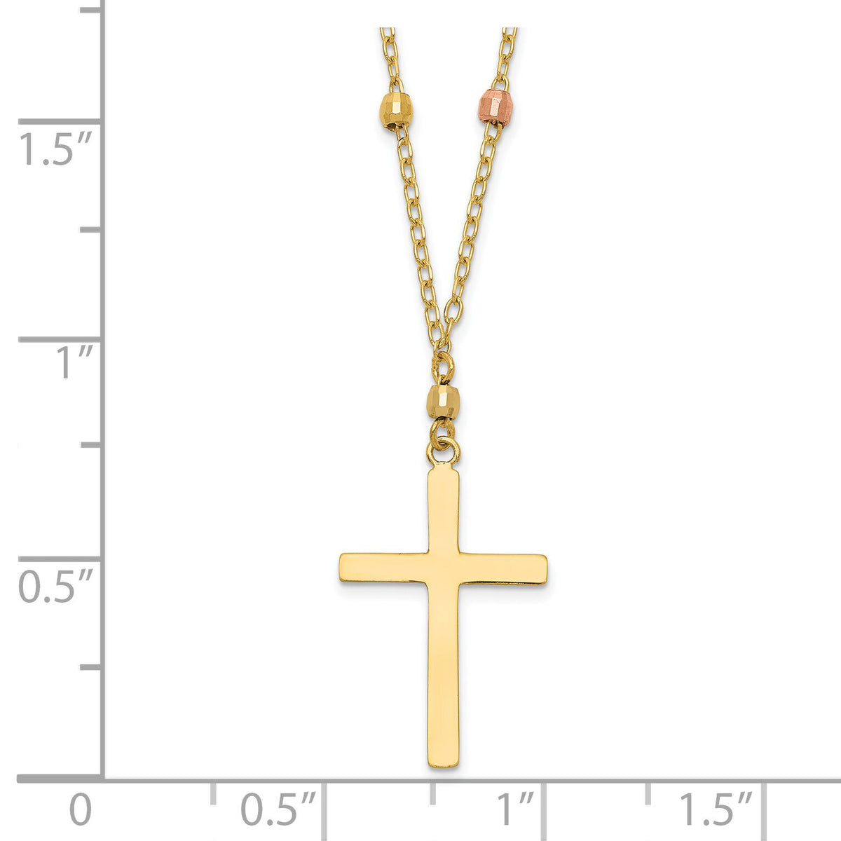 14K Tri Colored Gold Diamond Cut Beaded Cross Necklace-SF2286-18