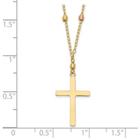 14K Tri Colored Gold Diamond Cut Beaded Cross Necklace-SF2286-18