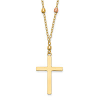14K Tri Colored Gold Diamond Cut Beaded Cross Necklace-SF2286-18