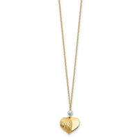 14K Two Tone Polished & D/C Puffed Heart 18 inch Necklace-SF2287-18