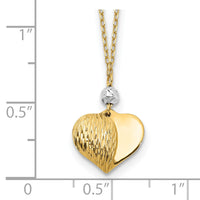 14K Two Tone Polished & D/C Puffed Heart 18 inch Necklace-SF2287-18