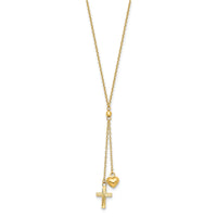 14K Puffed Heart & D/C Cross W/2 IN Ext Necklace-SF2288-16