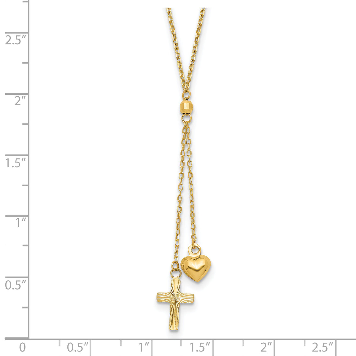 14K Puffed Heart & D/C Cross W/2 IN Ext Necklace-SF2288-16