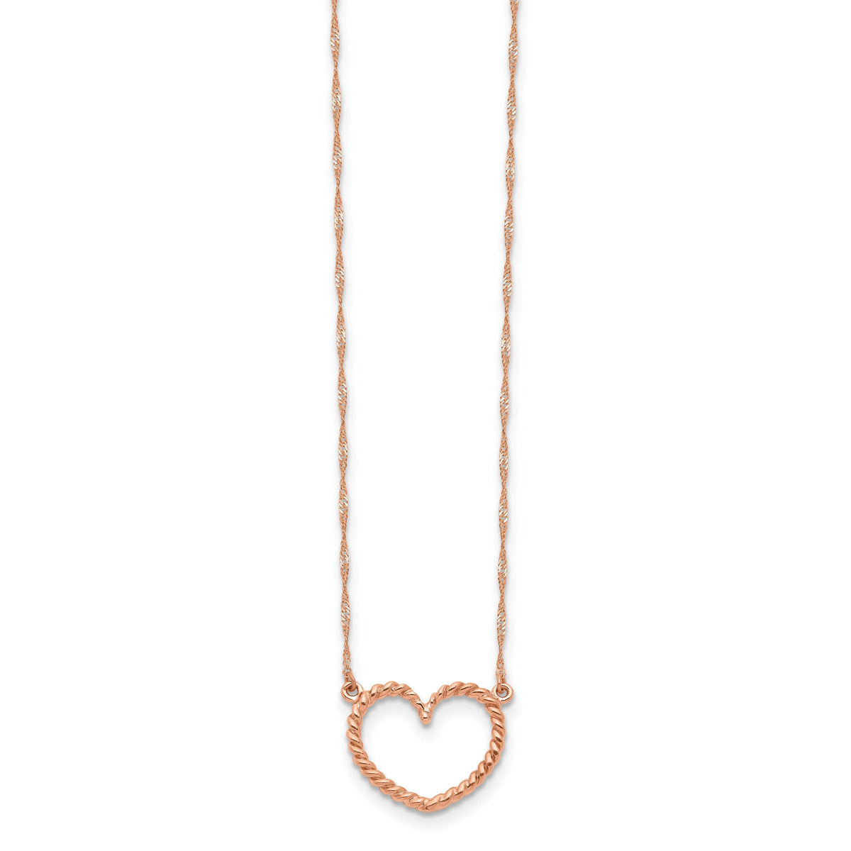 14k Rose Gold Polished and Textured Heart 17 inch Necklace-SF2291-17