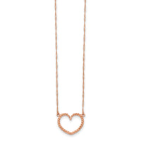 14k Rose Gold Polished and Textured Heart 17 inch Necklace-SF2291-17