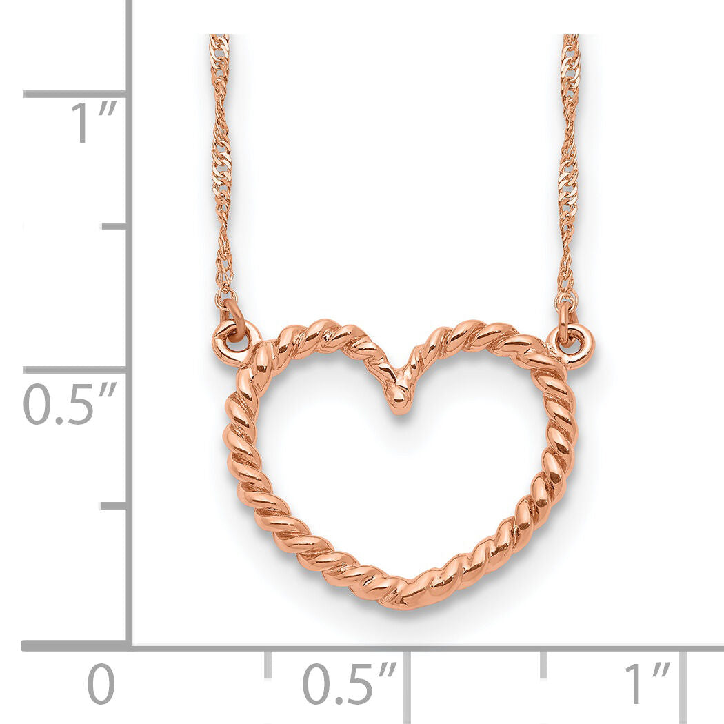 14k Rose Gold Polished and Textured Heart 17 inch Necklace-SF2291-17