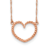 14k Rose Gold Polished and Textured Heart 17 inch Necklace-SF2291-17